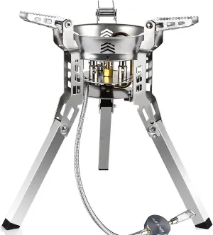 Mini Camping Stove 3 Burner, 6800W Compact Folding Wind Proof Portable Gas Stove with Piezo Ignition, Outdoor Backpacking Stove for Hiking and Picnic, Carrying Bag