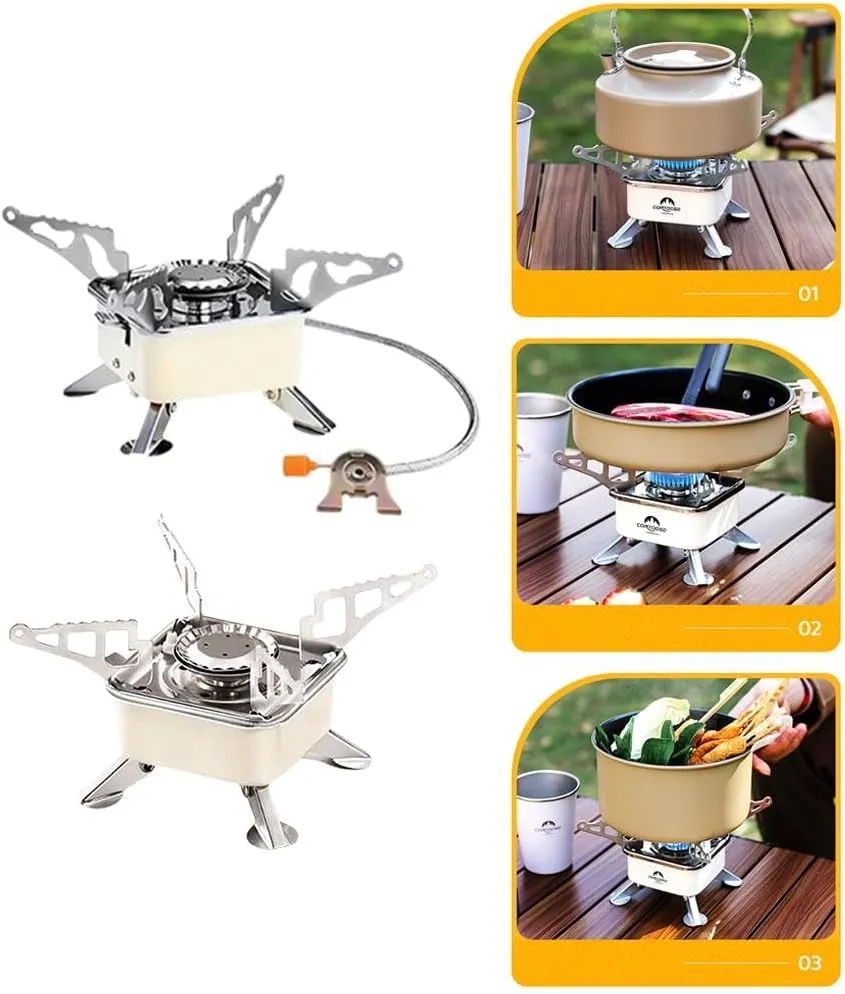 Mini Camping Stove, Camping Stove Portable Camping Stove, Folding Backpacking Camping Gas Stove Burner Lightweight Cooking Stove, for Outdoor Backpacking, Picnicking, Hiking (Extending The Gas Pipe)