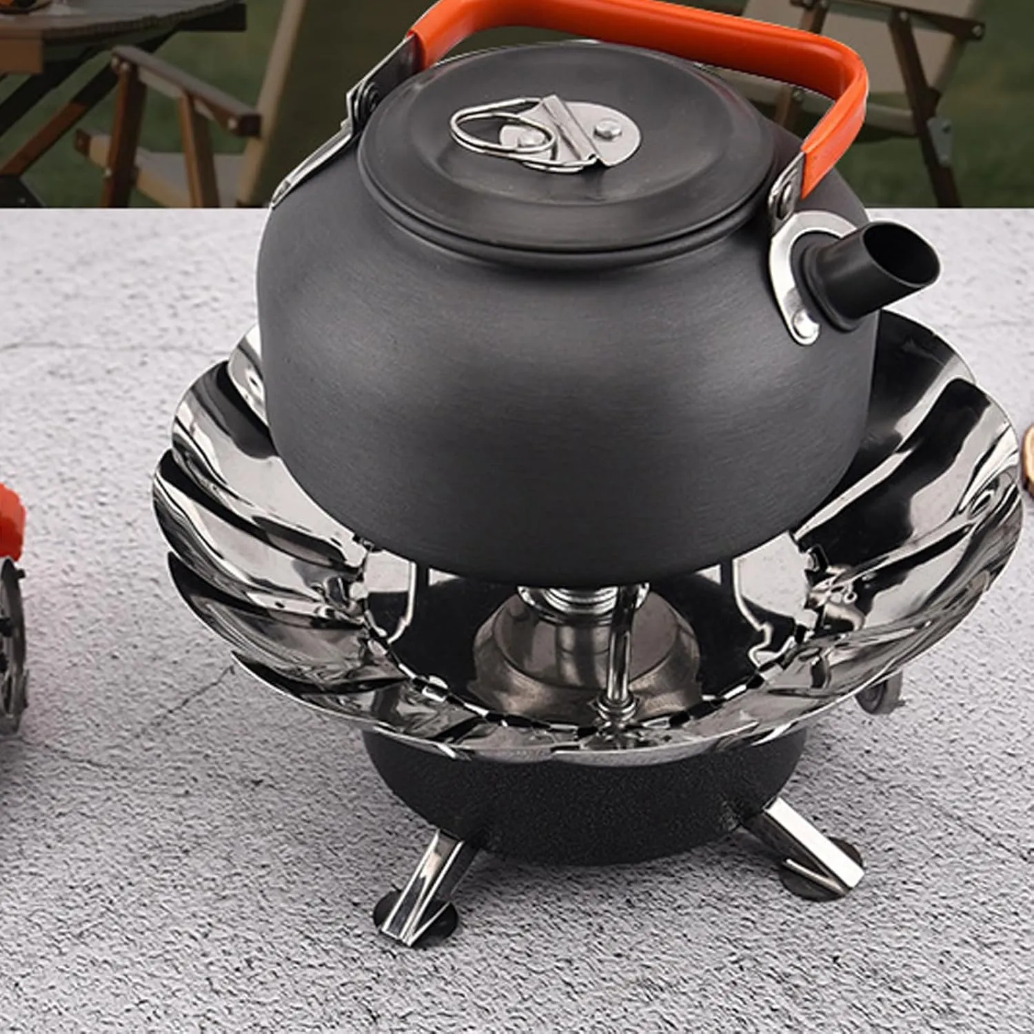 Mini Camping Stove, Lightweight Backpacking Stove Foldable for Hiking for Outdoor (Round with Tube Buckle)
