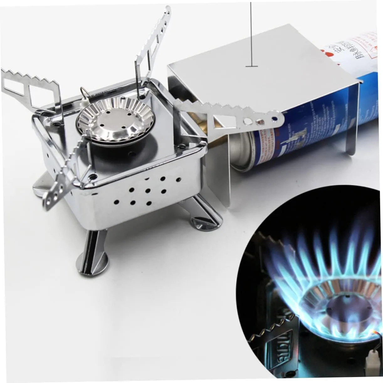 Mini Camping Stove Lightweight Folding Gas Cooker for Outdoor Cooking Portable Picnic Furnace with High-temperature Resistance Efficient for Hiking and Camping Activities Silver