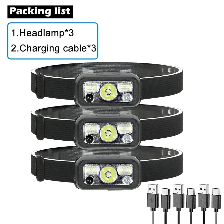 Mini Rechargeable Powerful Sensor Headlamp, 500LM USB Head Flashlight with 5W XPE LED, IPX4 Waterproof for Camping and Search Light