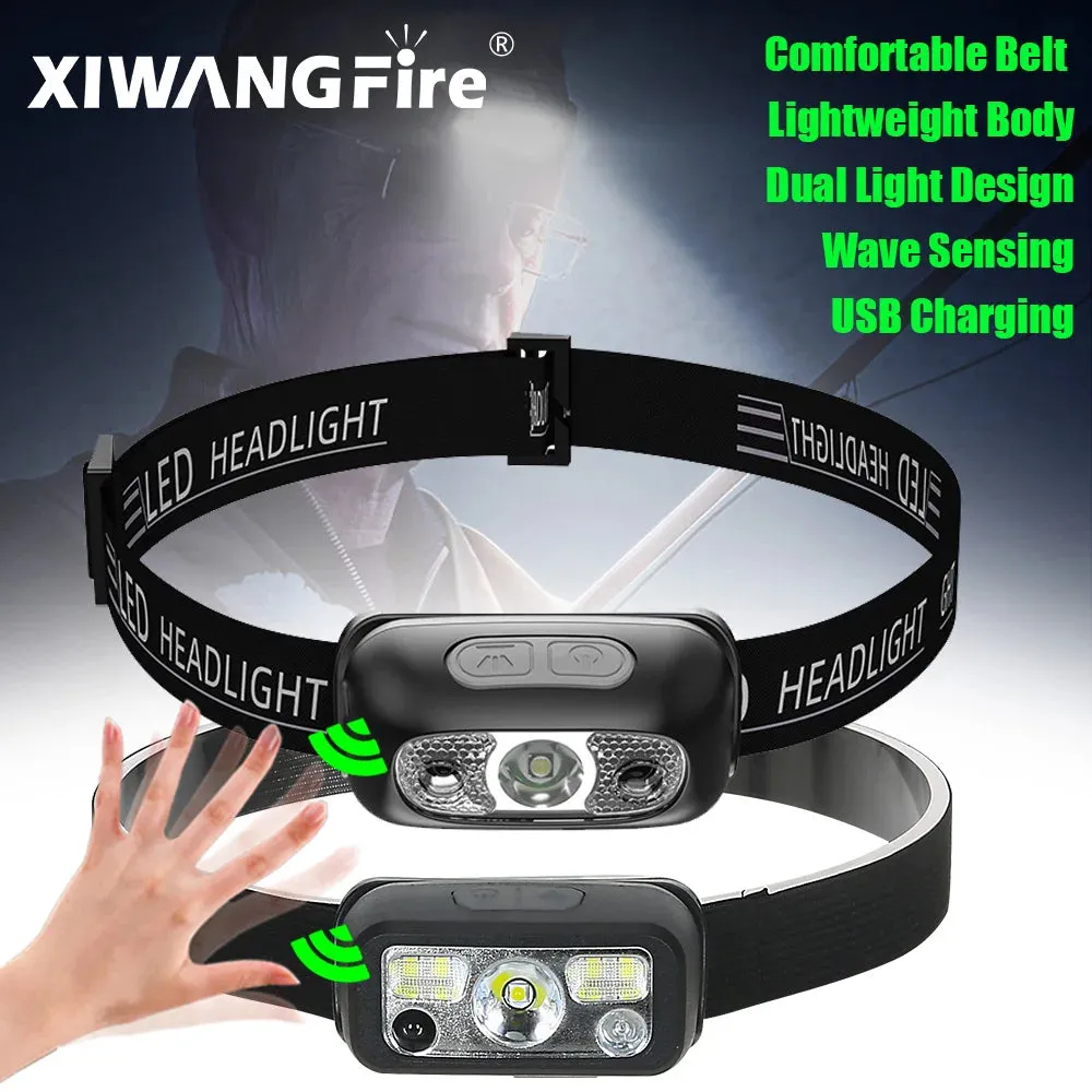 Mini Rechargeable Powerful Sensor Headlamp, 500LM USB Head Flashlight with 5W XPE LED, IPX4 Waterproof for Camping and Search Light