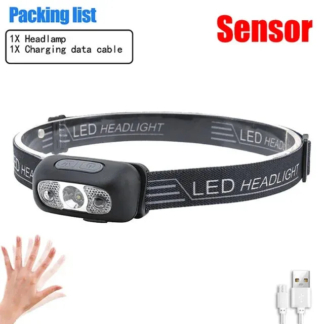 Mini Rechargeable Powerful Sensor Headlamp, 500LM USB Head Flashlight with 5W XPE LED, IPX4 Waterproof for Camping and Search Light