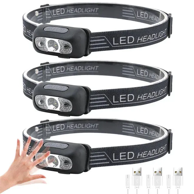 Mini Rechargeable Powerful Sensor Headlamp, 500LM USB Head Flashlight with 5W XPE LED, IPX4 Waterproof for Camping and Search Light