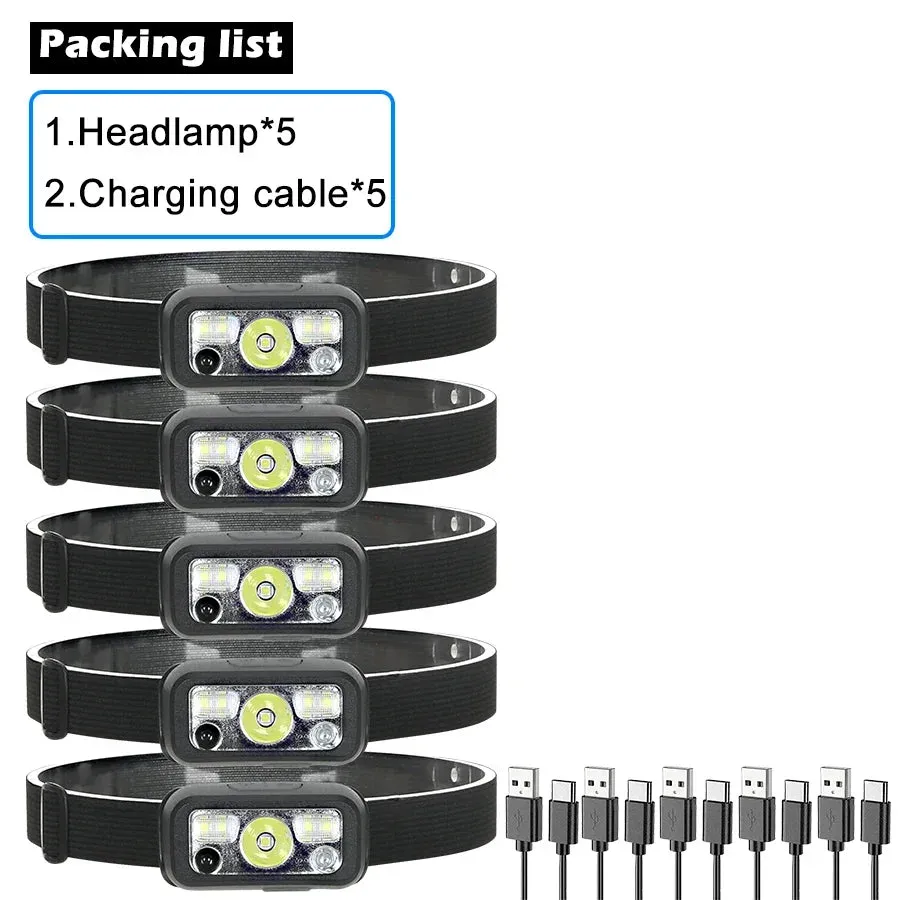 Mini Rechargeable Powerful Sensor Headlamp, 500LM USB Head Flashlight with 5W XPE LED, IPX4 Waterproof for Camping and Search Light