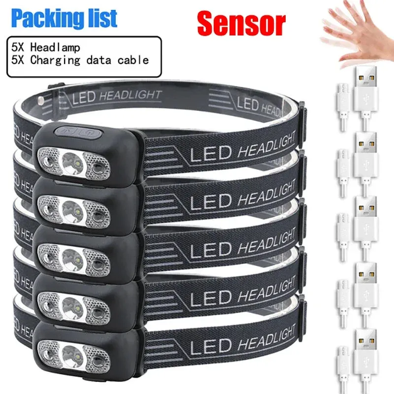 Mini Rechargeable Powerful Sensor Headlamp, 500LM USB Head Flashlight with 5W XPE LED, IPX4 Waterproof for Camping and Search Light