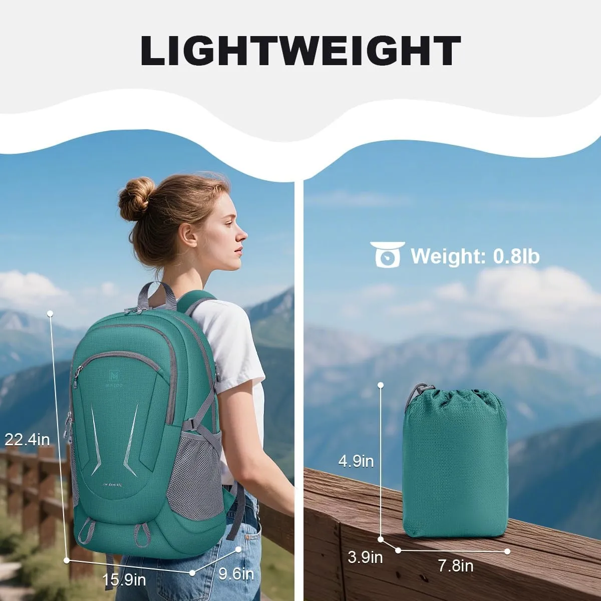 MIYCOO Backpack - Ultra Lightweight Packable Backpack for Travel Camping, 45L Hiking Back Pack Waterproof Foldable Daypack for Men Women Green