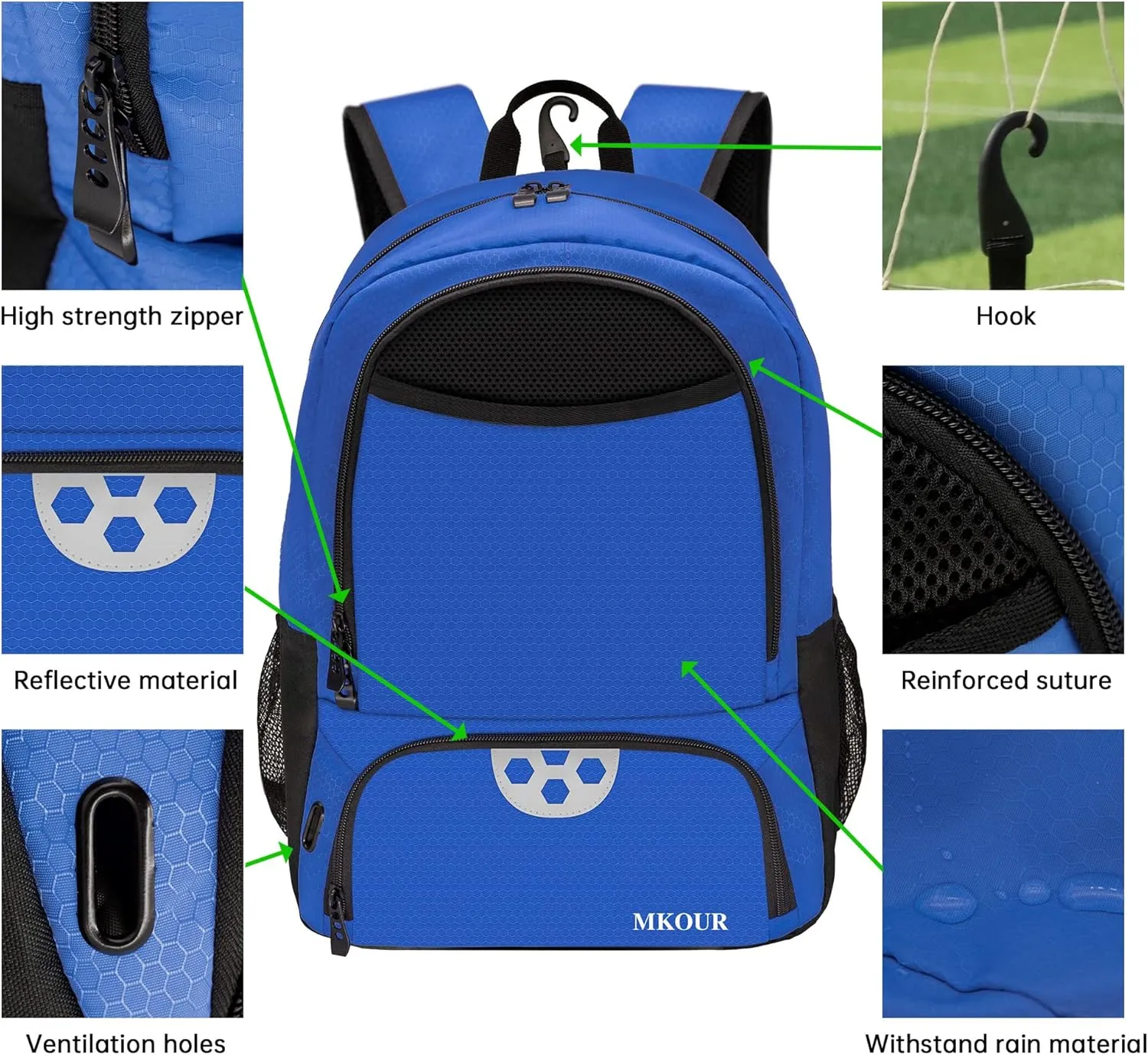 Mkour Soccer Bag - Football Basketball Volleyball Backpack with Ball Compartment and Holder
