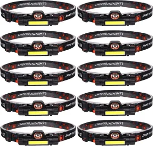 MODOAO 10 Pack High Lumens Headlamp COB Adjustable Light Rechargeable Headlight Waterproof Headlamp Magnetic with Battery Powered for Hiking Fishing Running Emergency