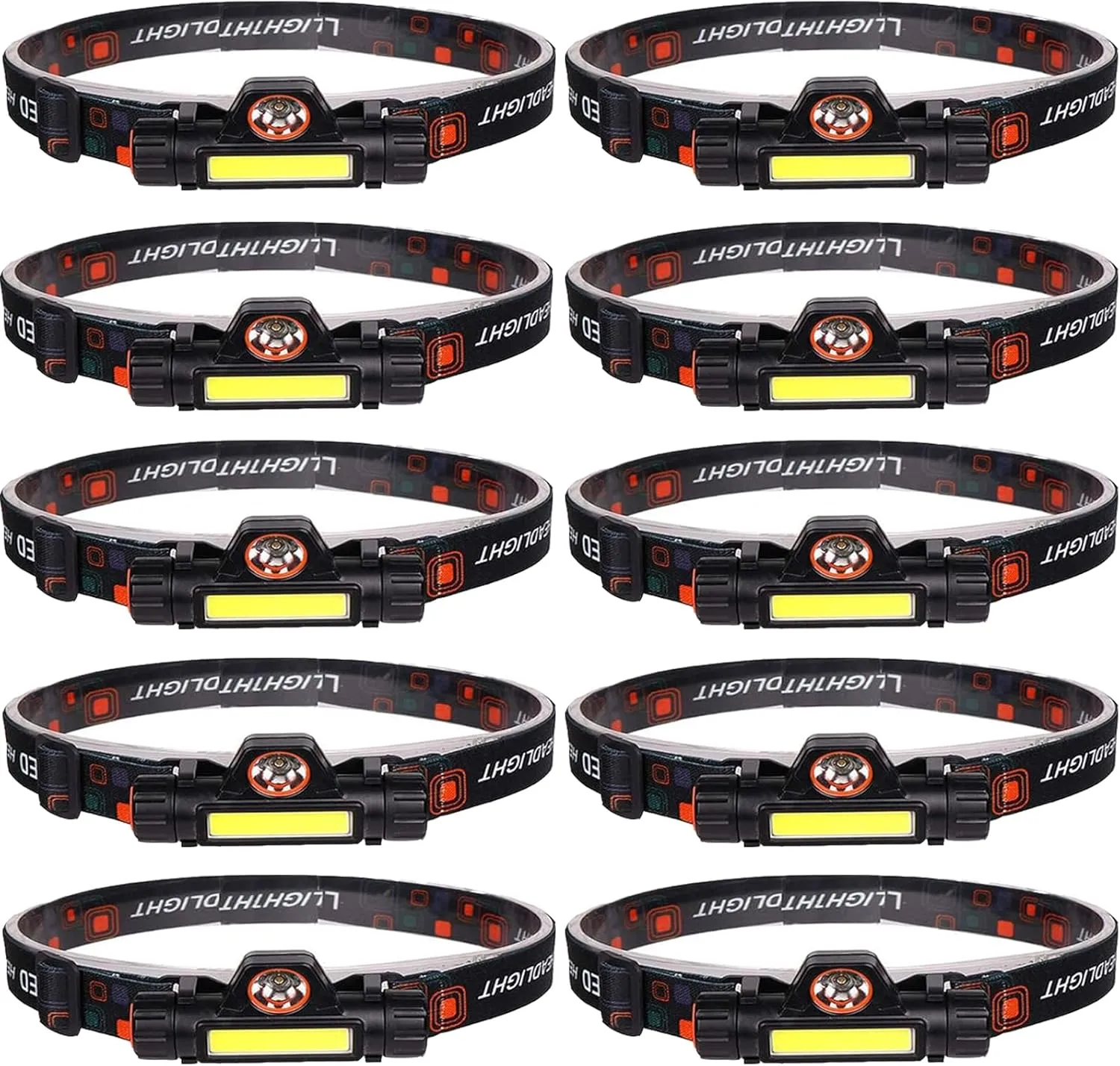 MODOAO 10 Pack High Lumens Headlamp COB Adjustable Light Rechargeable Headlight Waterproof Headlamp Magnetic with Battery Powered for Hiking Fishing Running Emergency