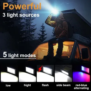 MODOAO LED Headlamp 5 Modes Super Bright COB Headlight Hard Hat Light High Lumen Camping Head Lamp Head Flashlight for Emergency Camping Hiking Cycling Jogging