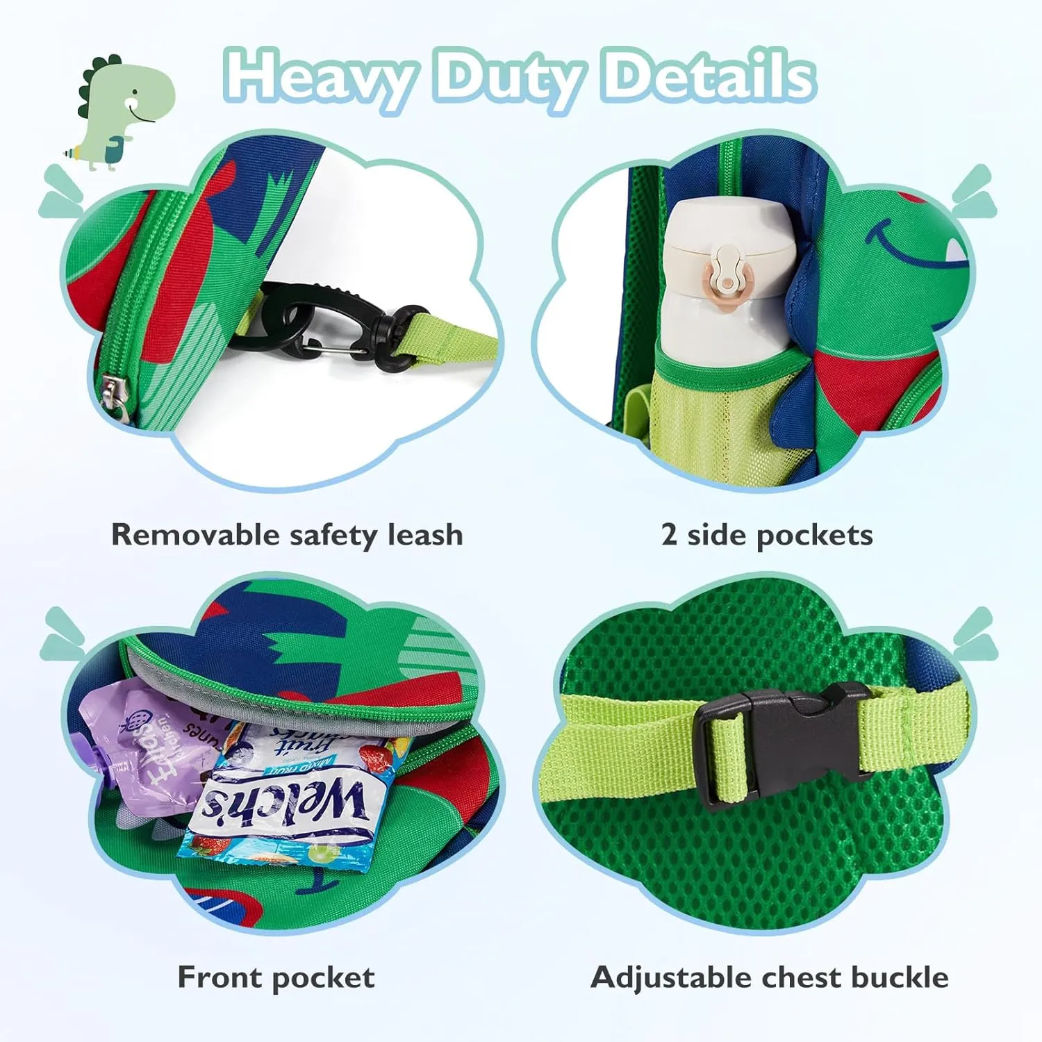 mommore Toddler Backpack for Boys 2-4, 3D Cartoon Mini Kids Travel Bag, Small Baby Backpack with Toddler Leash, Chest Buckle, Water-Resistant Pre-K Schoolbag, Dinosaur