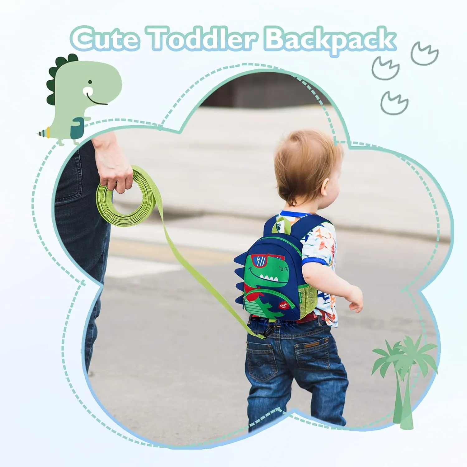 mommore Toddler Backpack for Boys 2-4, 3D Cartoon Mini Kids Travel Bag, Small Baby Backpack with Toddler Leash, Chest Buckle, Water-Resistant Pre-K Schoolbag, Dinosaur