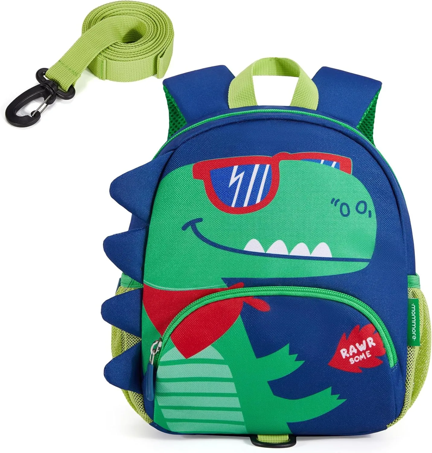 mommore Toddler Backpack for Boys 2-4, 3D Cartoon Mini Kids Travel Bag, Small Baby Backpack with Toddler Leash, Chest Buckle, Water-Resistant Pre-K Schoolbag, Dinosaur