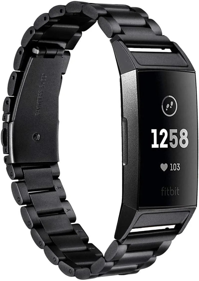 Moran Stainless Steel Watch Band Compatible with Fitbit Charge 4/Charge 3/SE Replacement Metal Bracelet Strap Women Men