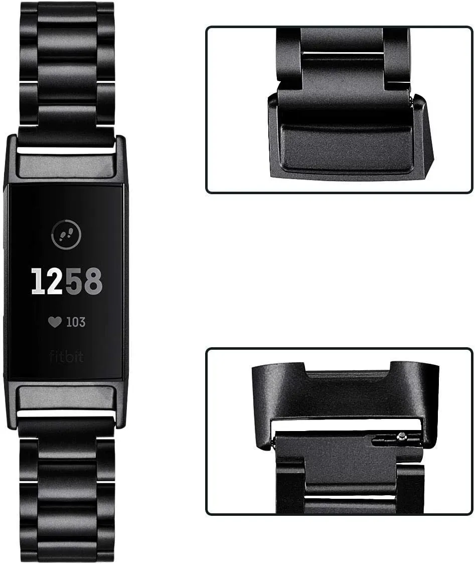 Moran Stainless Steel Watch Band Compatible with Fitbit Charge 4/Charge 3/SE Replacement Metal Bracelet Strap Women Men