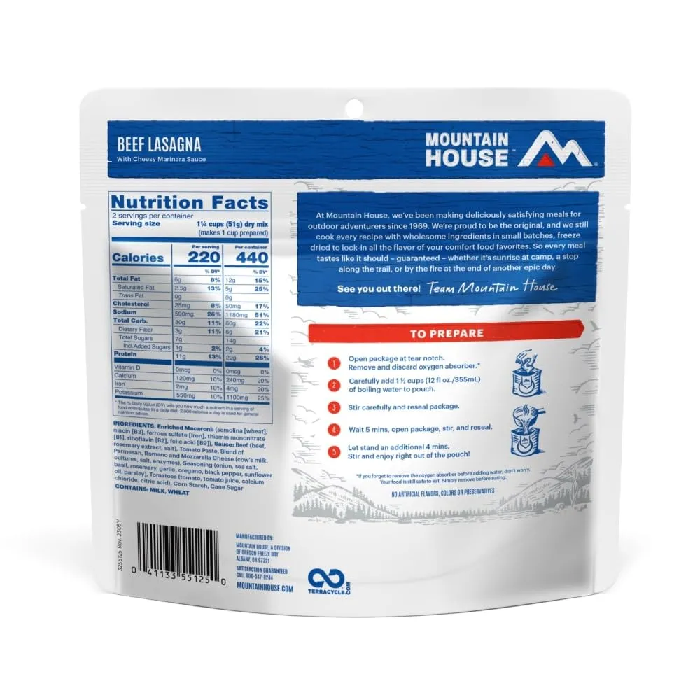 Mountain House Beef Lasagna | Freeze Dried Backpacking & Camping Food | 6-Pack