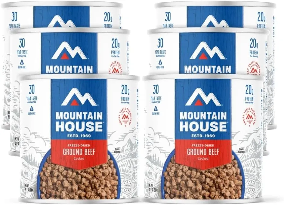 Mountain House Ground Beef #10 Can| Freeze-Dried Backpacking & Camping Food| Survival & Emergency Food | Gluten-Free | 6-Pack