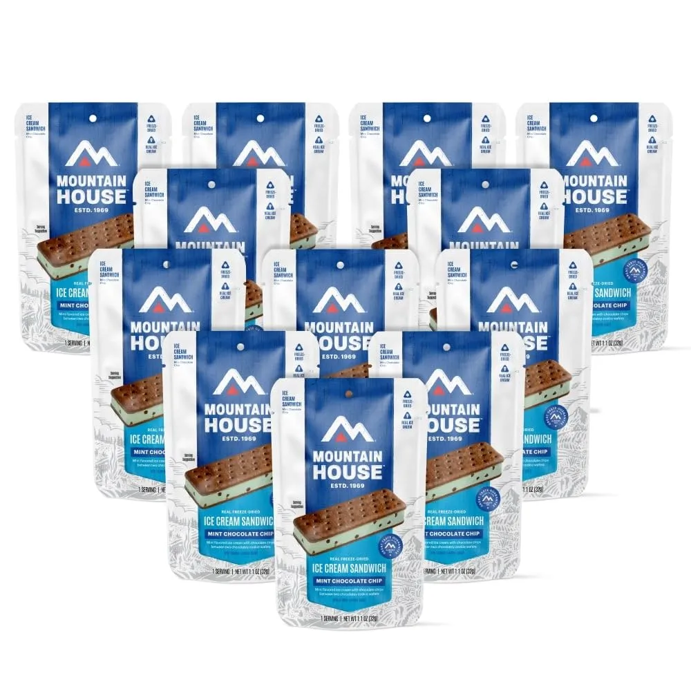Mountain House Mint Chocolate Chip Ice Cream Sandwich | Freeze Dried Backpacking & Camping Food | 12-Pack