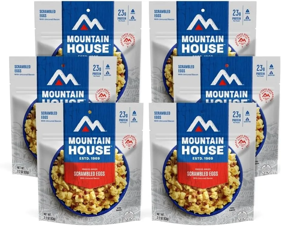Mountain House Scrambled Eggs with Bacon | Freeze Dried Backpacking & Camping Food | 6-Pack | Gluten-Free