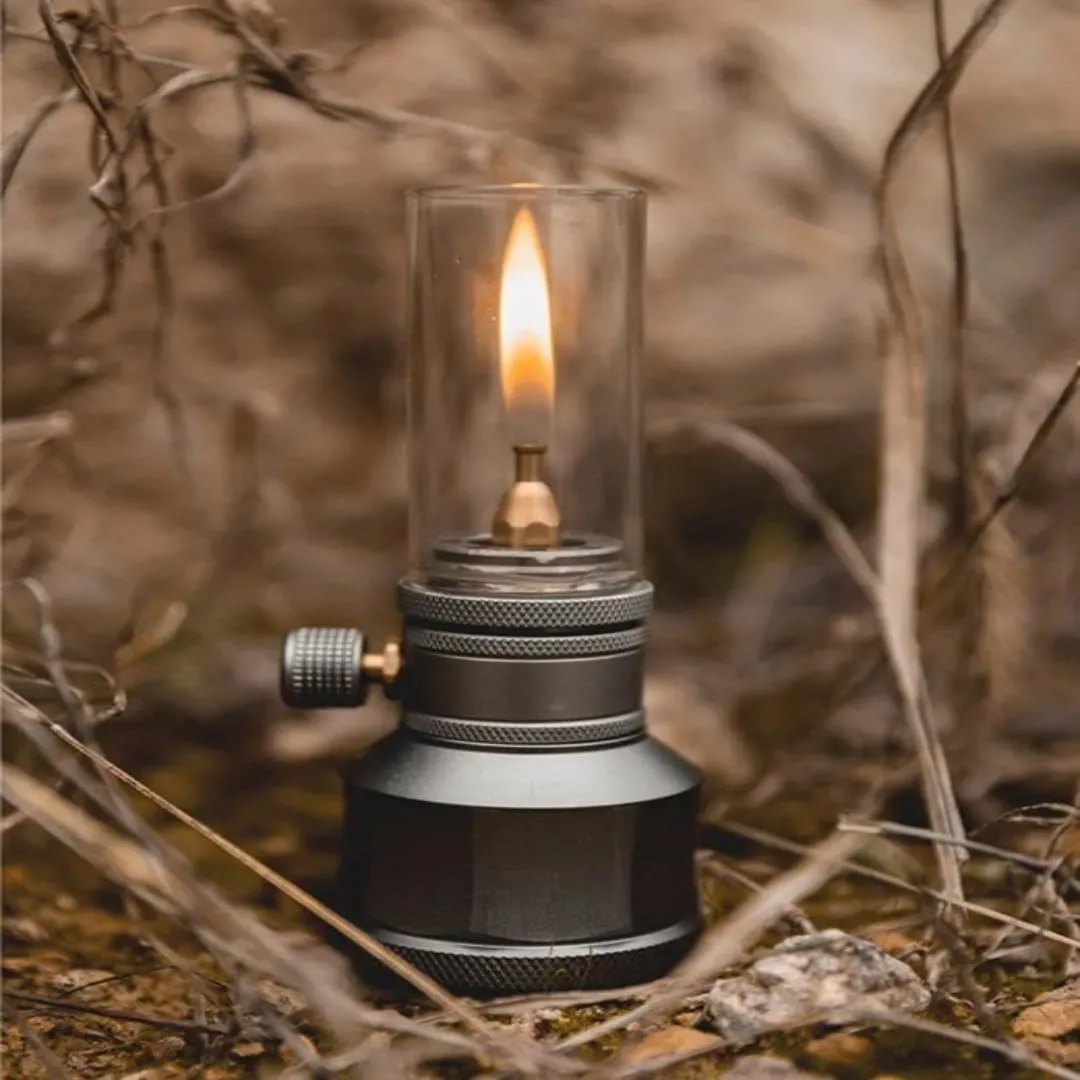 Mountain Peak Campsite Lamp, Retro Gas Candle Light with Wooden Lantern Case for Outdoor Camping Hiking Patio Picnic (B)