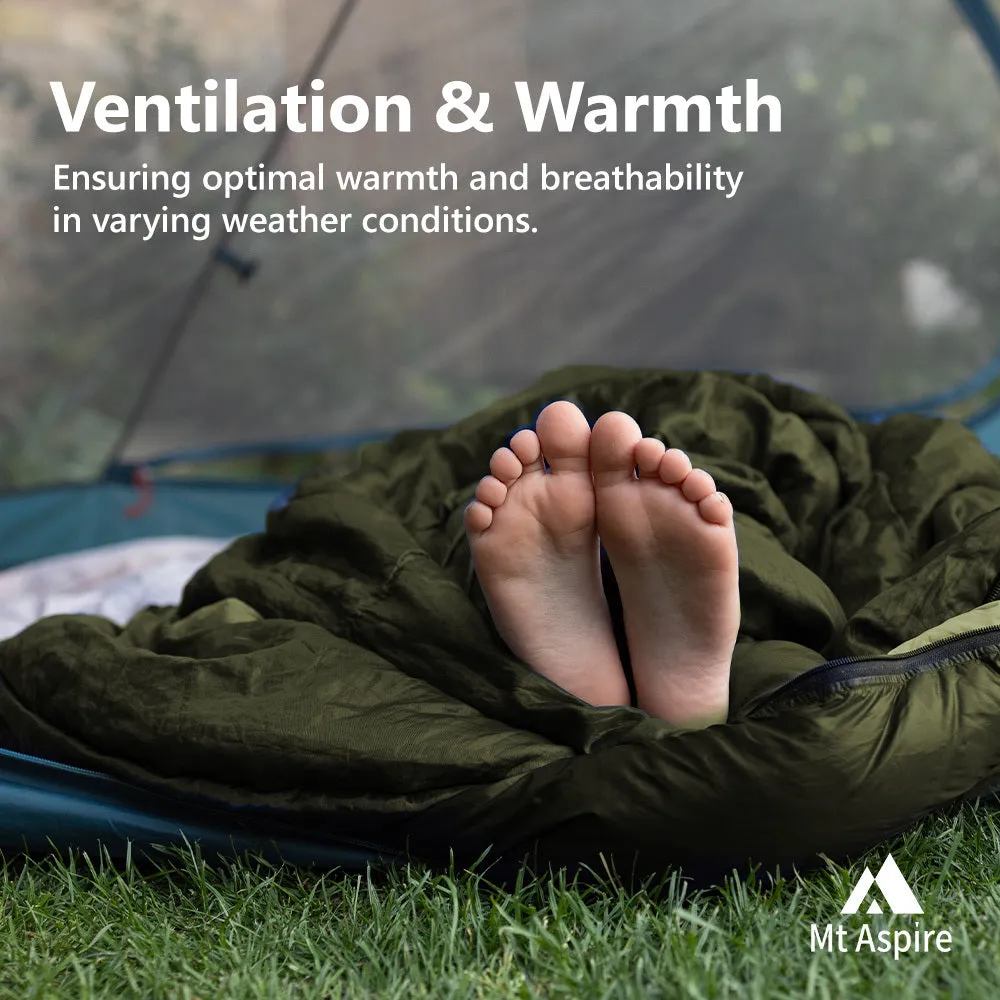 Mt Aspire Sleeping Bag Single Camping Hiking Winter Thermal -10C Army Green