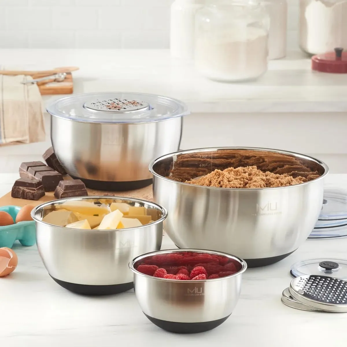 MíU Stainless Steel Mixing Bowls with Graters, Set of 4