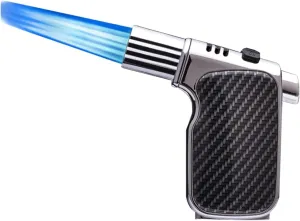 Multi-Function Windproof Quadruple Flame Portable Multi-Angle refillable Adjustable Torch Lighter, Outdoor Hiking Camping (Butane not Included)(Silver Black)