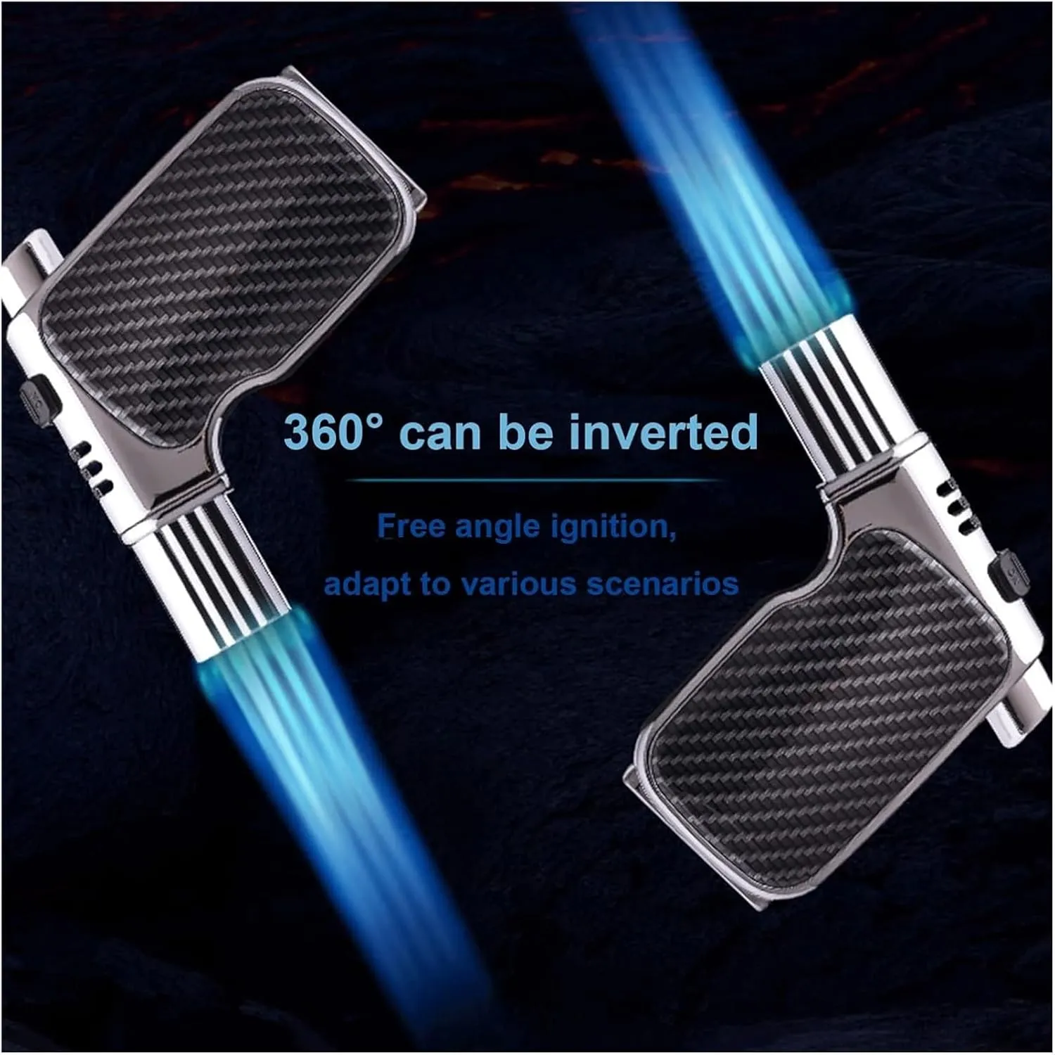 Multi-Function Windproof Quadruple Flame Portable Multi-Angle refillable Adjustable Torch Lighter, Outdoor Hiking Camping (Butane not Included)(Silver Black)