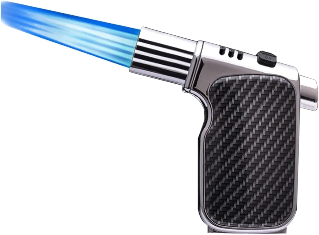 Multi-Function Windproof Quadruple Flame Portable Multi-Angle refillable Adjustable Torch Lighter, Outdoor Hiking Camping (Butane not Included)(Silver Black)
