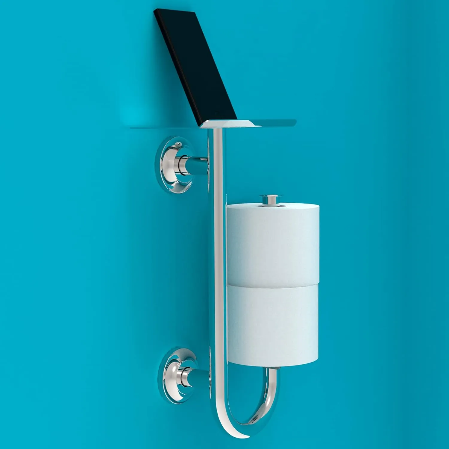 Multi-Functional 3-in-1 Toilet Paper Holder with Heavy Duty Commode Safety Grab Bar and Phone Shelf for Wet Wipes, Napkins, Pad, Rustproof Stainless Steel, Chrome, Left-Hand