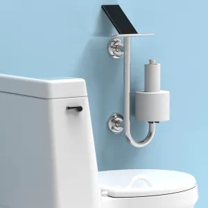 Multi-Functional 3-in-1 Toilet Paper Holder with Heavy Duty Commode Safety Grab Bar and Phone Shelf for Wet Wipes, Napkins, Pad, Rustproof Stainless Steel, Chrome, Left-Hand