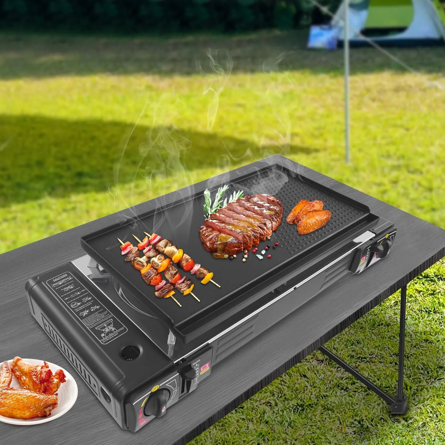 Multifunctional Camping Stove 2 Burners with Portable Case, Outdoor Picnic Grill, Portable Camping Stove Double Auto Ignition Camping Burner for RV, Apartments, Outdoor