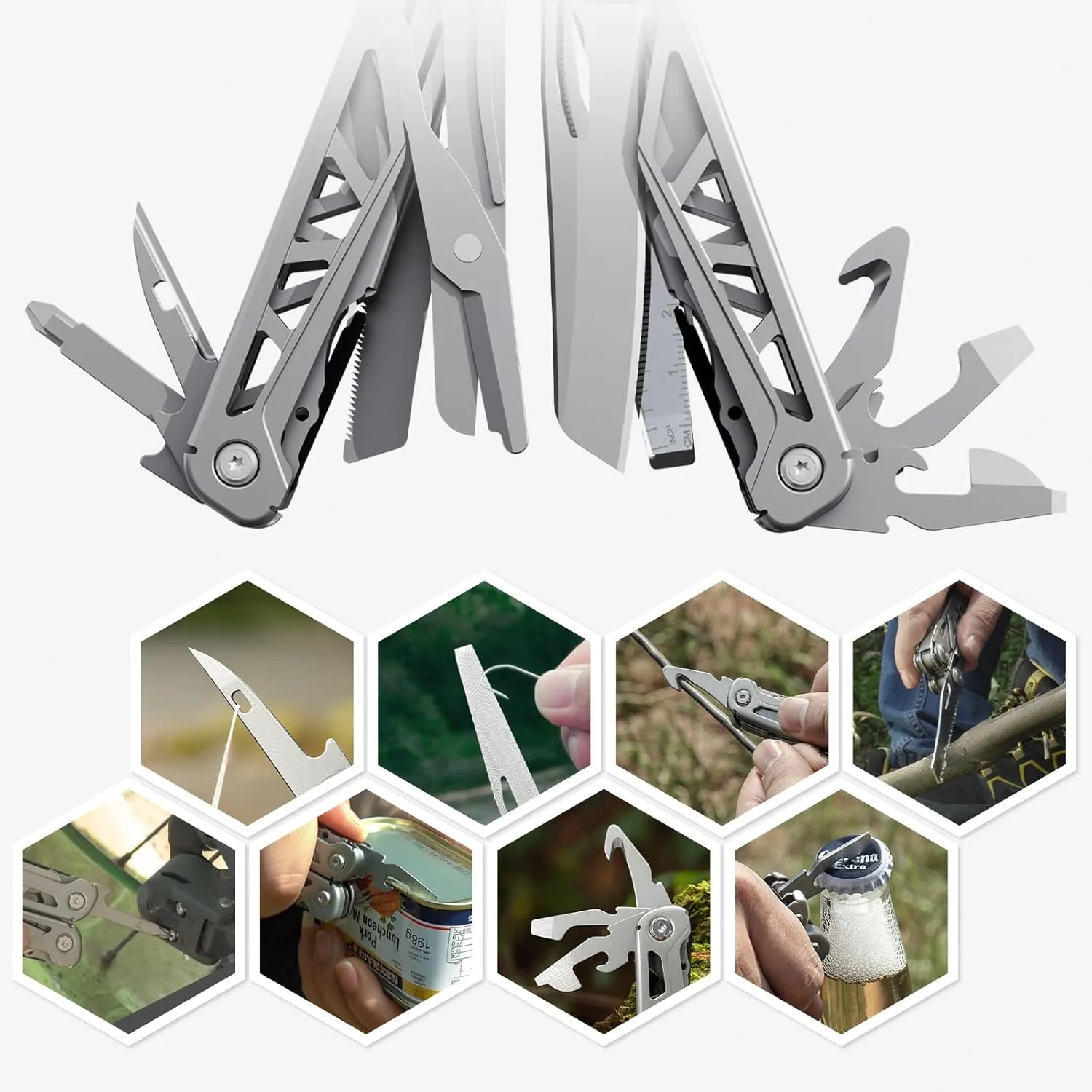 Multitool, 17-in-1 Stainless Steel Multi Tool Pliers with Self-Locking, Pocket Knife, Nylon Sheath, Professional (EDC) Multi-Tool for Survival, Camping and Hunting, Hiking, Simple Repair