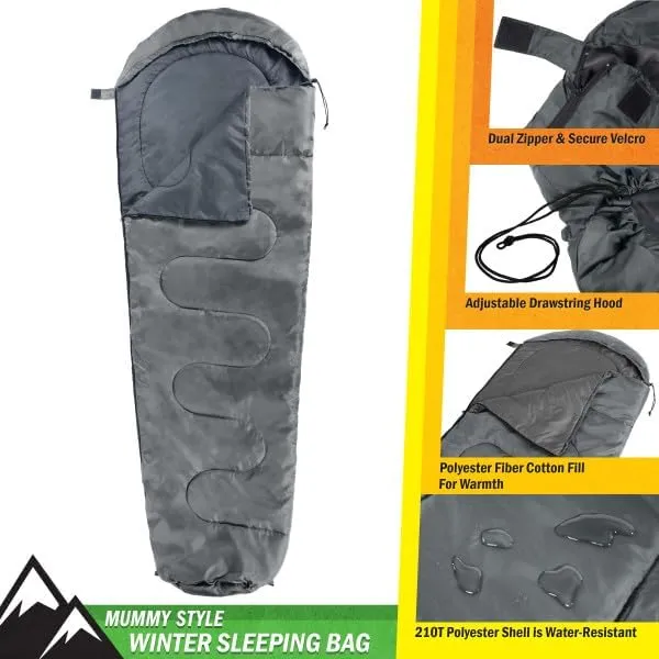 Mummy Sleeping Bag - Water-Resistant Adult Cold Weather Sleeping Bag