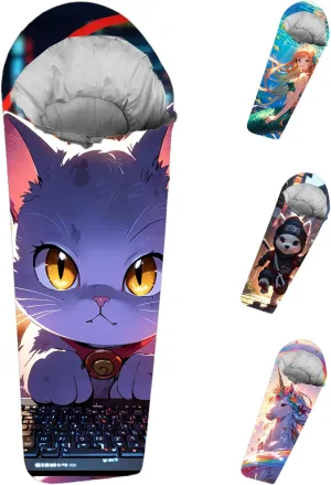 Mummy Style 32 – 59F Kids Sleeping Bag with Pillow Sleeve, Full Scale Digital Printing Unicorn, Mermaid, Kitty or Puppy, Lightweight, Ideal for Camping, Sleepover, Boys, Girls, Youth and Toddlers
