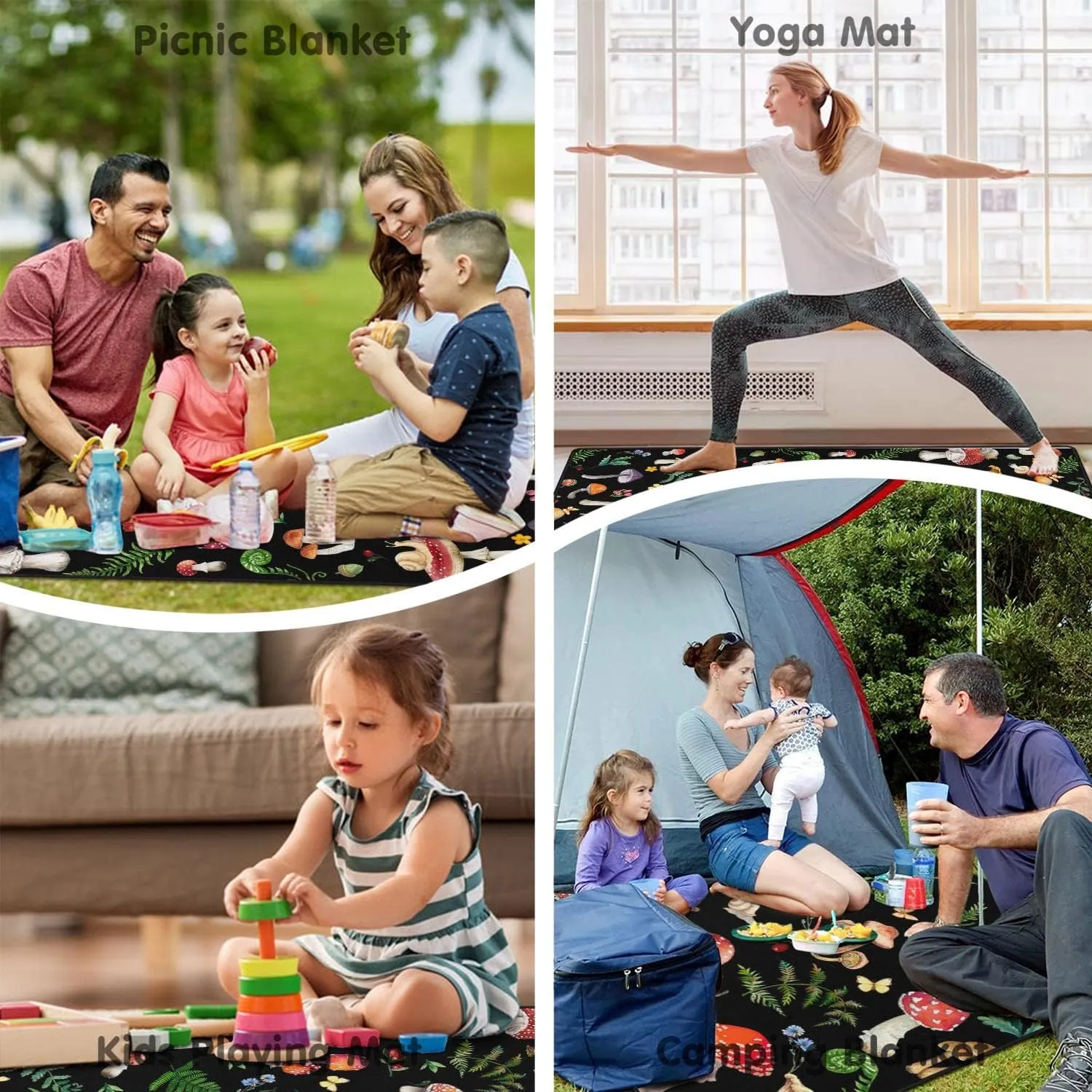 Mushroom Picnic Blankets Waterproof Foldable,60’‘x80'' Portable Dual Layers Outdoor Travel Camping Backpacking Hiking Beach Blanket Mat for Grass Padded Lawn Park Beach,Picnic Accessories
