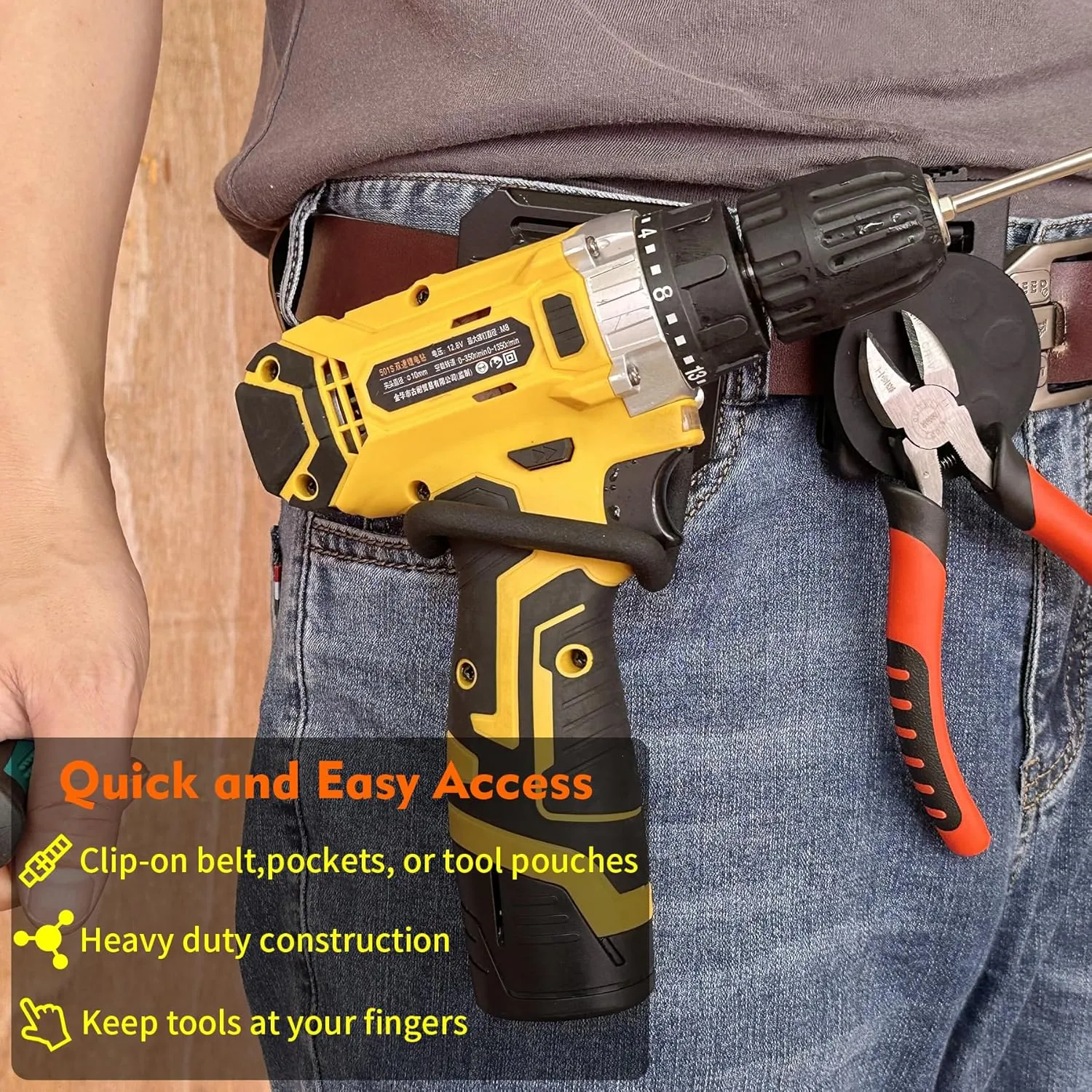 MUTUACTOR Hammer Holder Belt Clip,Non-Slip Tough Tool Clip Drill Holder for Tool Belt,Quickly Access Tool Belt Clip Hammer Holster for Power Drill Drivers Heavy Duty Hatchet Hammers Mallets (1 Set)