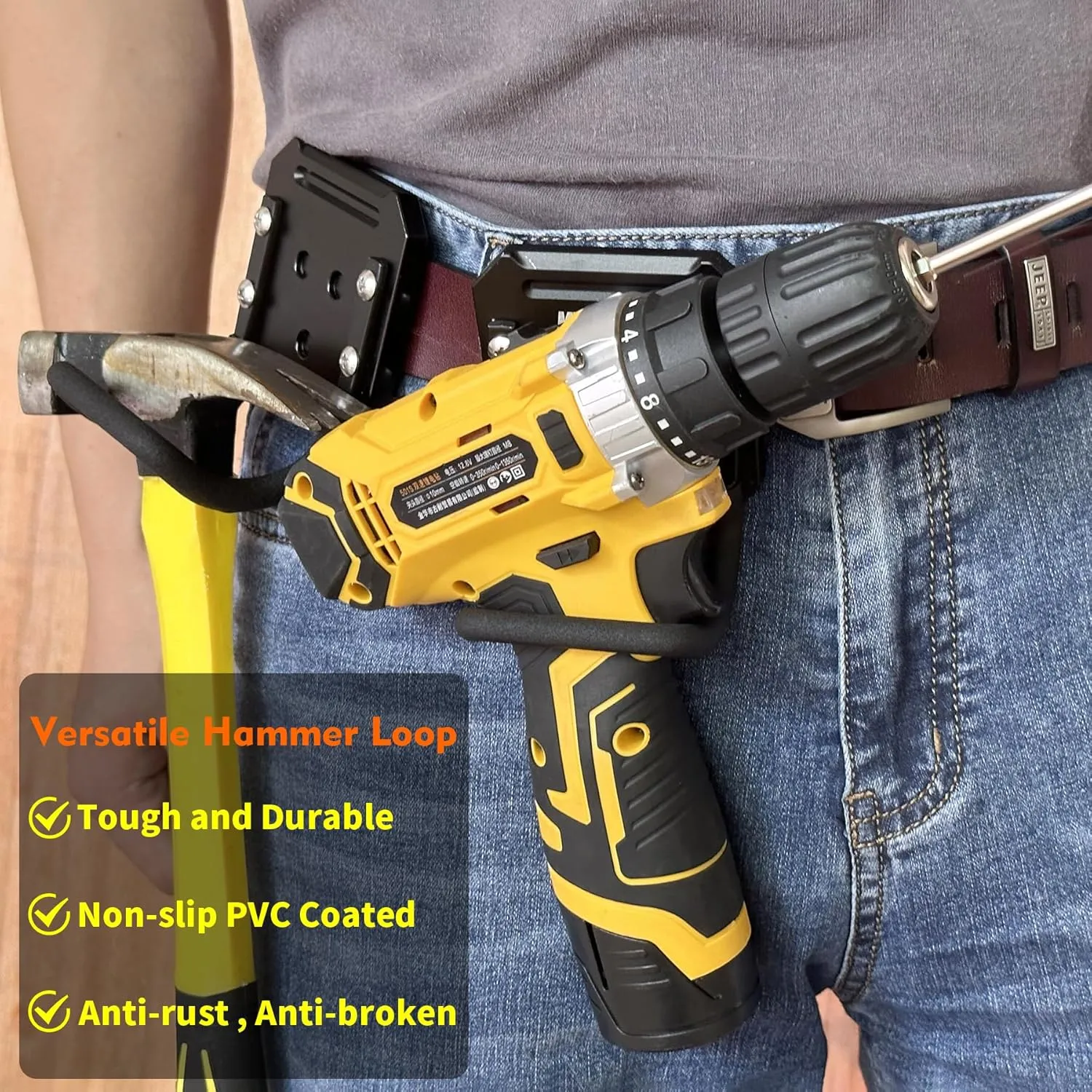 MUTUACTOR Hammer Holder Belt Clip,Non-Slip Tough Tool Clip Drill Holder for Tool Belt,Quickly Access Tool Belt Clip Hammer Holster for Power Drill Drivers Heavy Duty Hatchet Hammers Mallets (1 Set)