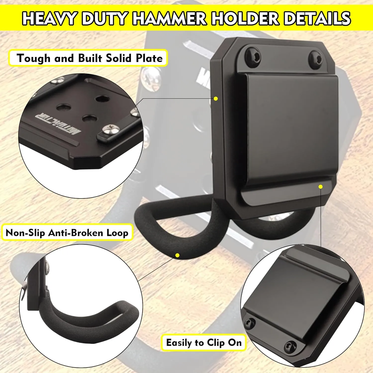 MUTUACTOR Hammer Holder Belt Clip,Non-Slip Tough Tool Clip Drill Holder for Tool Belt,Quickly Access Tool Belt Clip Hammer Holster for Power Drill Drivers Heavy Duty Hatchet Hammers Mallets (1 Set)