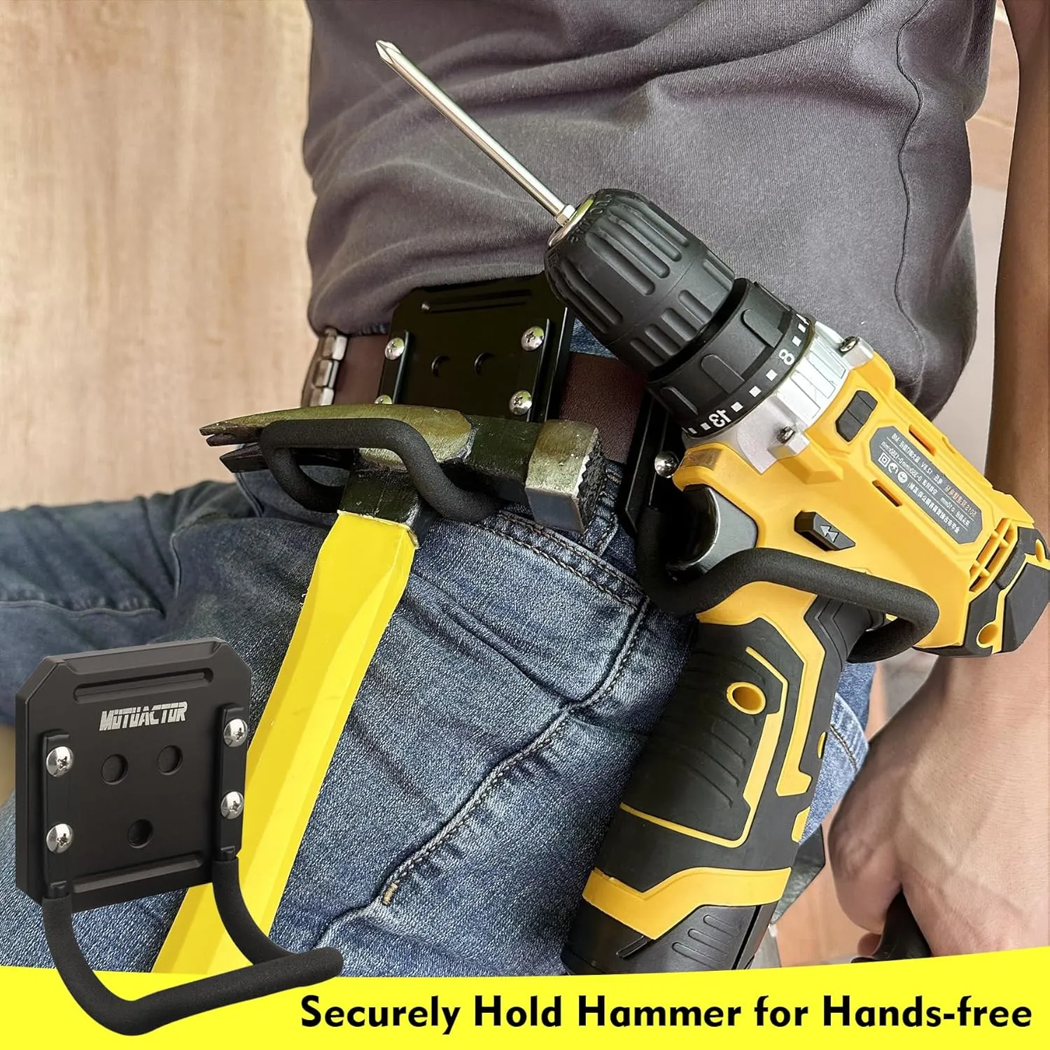 MUTUACTOR Hammer Holder Belt Clip,Non-Slip Tough Tool Clip Drill Holder for Tool Belt,Quickly Access Tool Belt Clip Hammer Holster for Power Drill Drivers Heavy Duty Hatchet Hammers Mallets (1 Set)