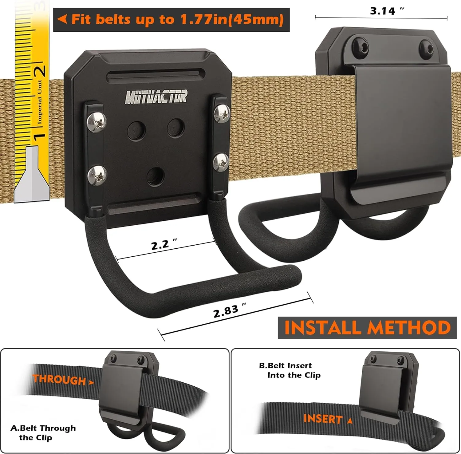 MUTUACTOR Hammer Holder Belt Clip,Non-Slip Tough Tool Clip Drill Holder for Tool Belt,Quickly Access Tool Belt Clip Hammer Holster for Power Drill Drivers Heavy Duty Hatchet Hammers Mallets (1 Set)