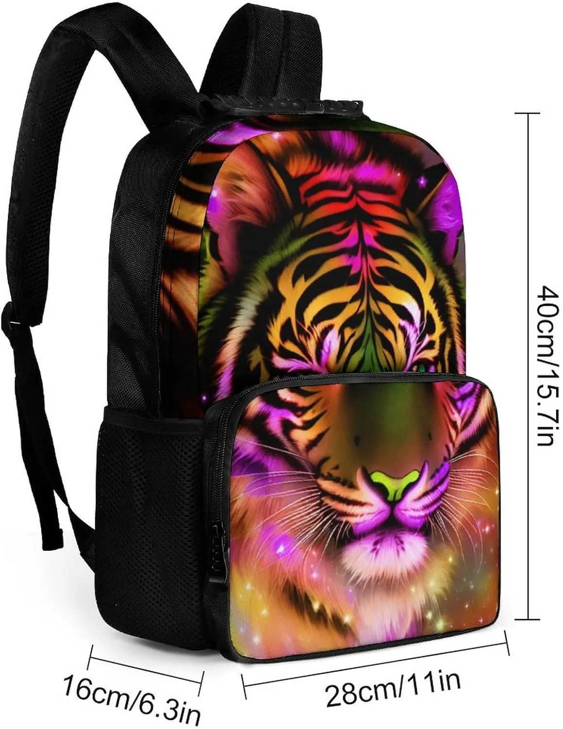 Mystic Fantasy Galaxy Sky Fantasy Tiger Wild Animals Boho Style Backpack Polyester Anti-Theft Multipurpose Bookbag Large Capacity Laptop Book Bag Rucksack With Side Pockets