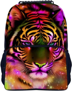 Mystic Fantasy Galaxy Sky Fantasy Tiger Wild Animals Boho Style Backpack Polyester Anti-Theft Multipurpose Bookbag Large Capacity Laptop Book Bag Rucksack With Side Pockets