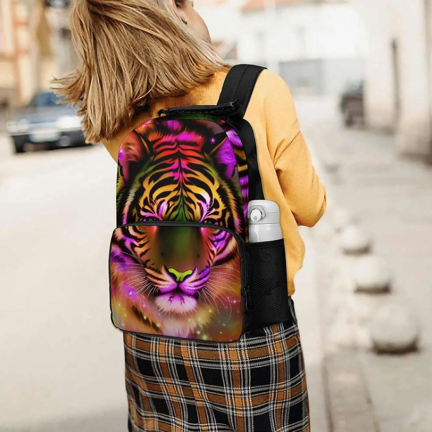 Mystic Fantasy Galaxy Sky Fantasy Tiger Wild Animals Boho Style Backpack Polyester Anti-Theft Multipurpose Bookbag Large Capacity Laptop Book Bag Rucksack With Side Pockets