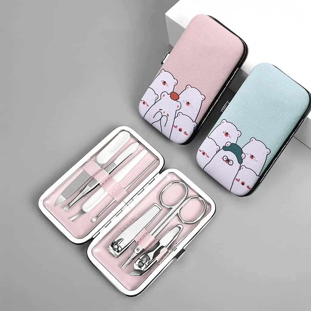 Nail Clippers Set Beauty Manicure Nail File Nail Clipper Tool Ladies Portable Personal Care Set 7 Pieces Traveling (Color : Pink)
