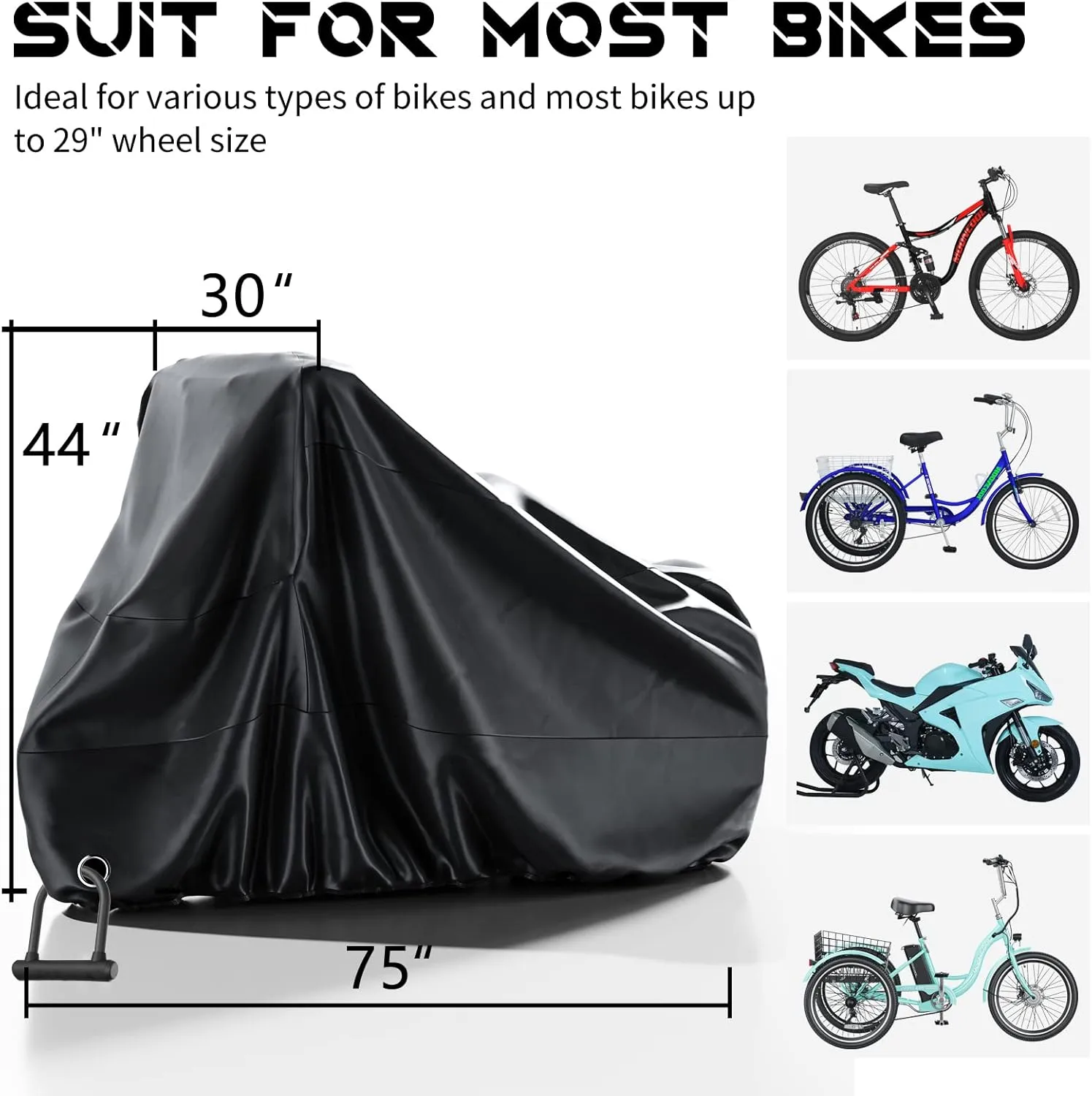 NAIZEA Adult Tricycle Cover Trike Cover, Electric Tricycle Bike Covers Outdoor Storage Waterproof, Heavy Duty Ripstop Material, Rain Sun UV Dust Wind Proof with Lock Hole & Storage Bag