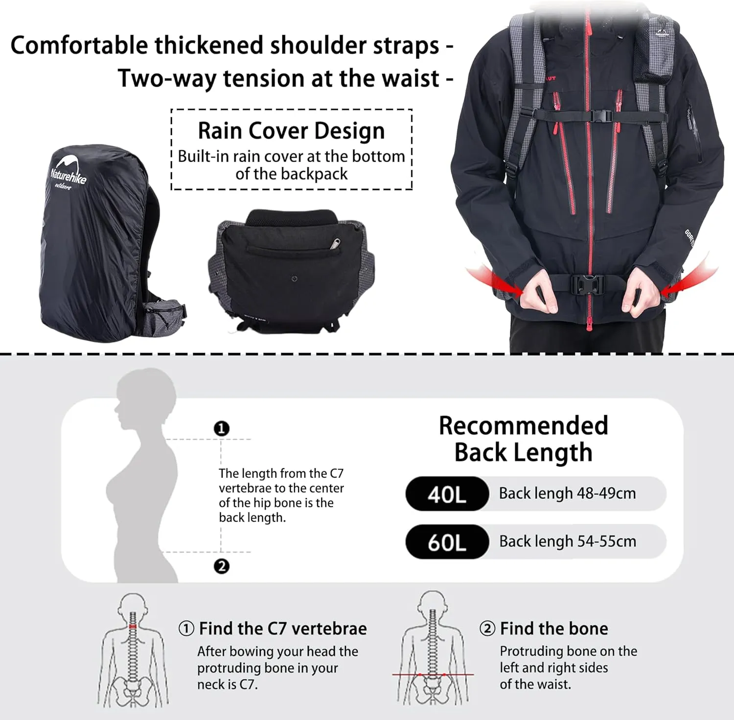 Naturehike 40L 5L Internal Frame Hiking backpacking backpack, Camping Waterproof Bag, Ultralight Outdoor Daypack with Rain Cover for Hiking, Backpacking, Rucking, Camping Survival