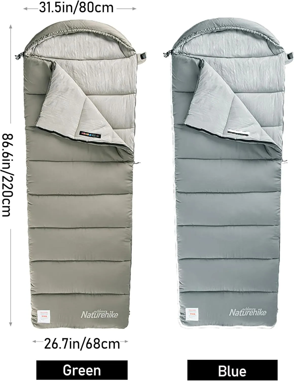 Naturehike Camping Cotton Sleeping Bag Spliceable Double Sleeping Bag for Adults,Fully Expandable,with Cotton Cap,Lightweight for Cold Weather Camping,Machine Washable