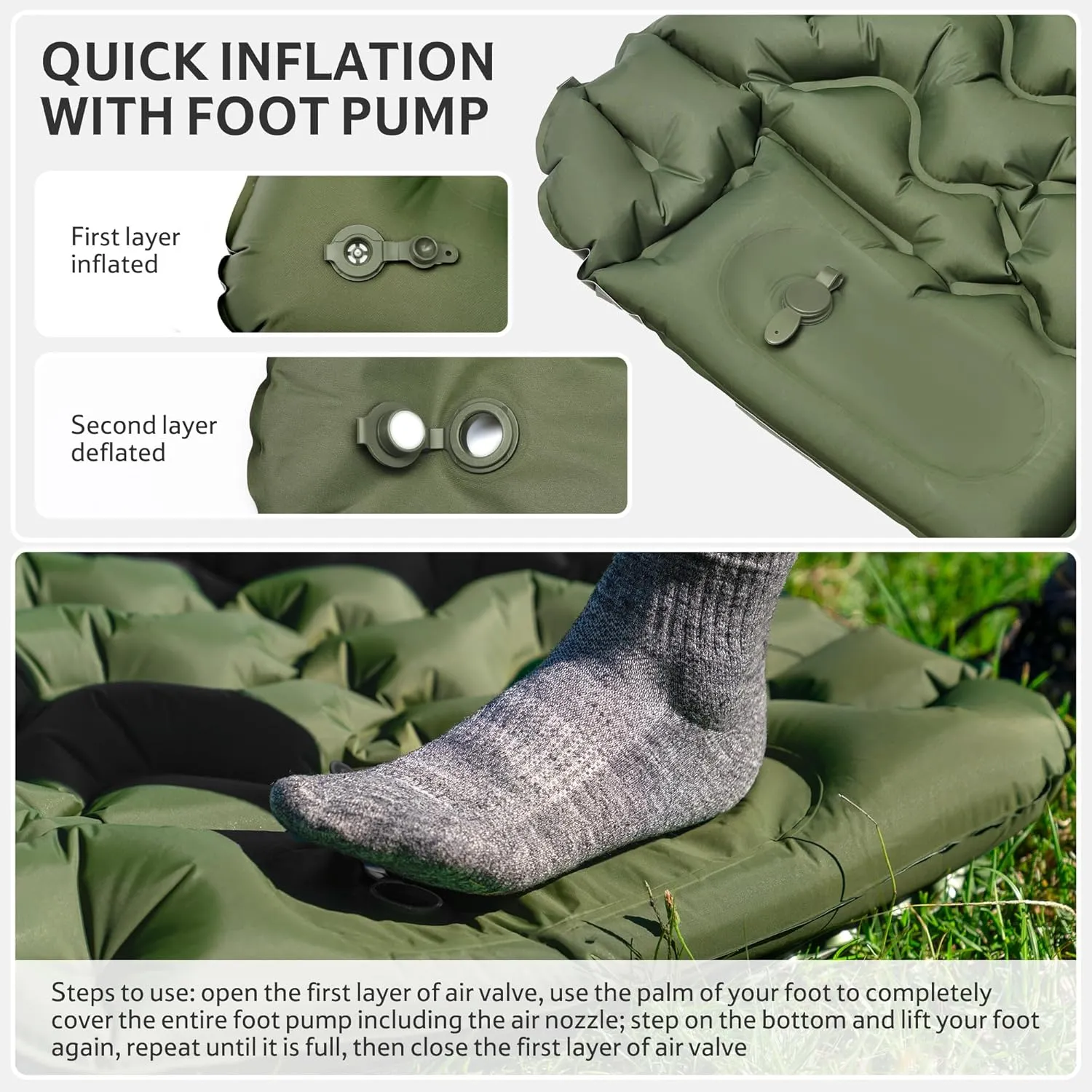 Naturehike Camping Sleeping Pad, Ultralight Camping Mat with Pillow Built-in Foot Pump